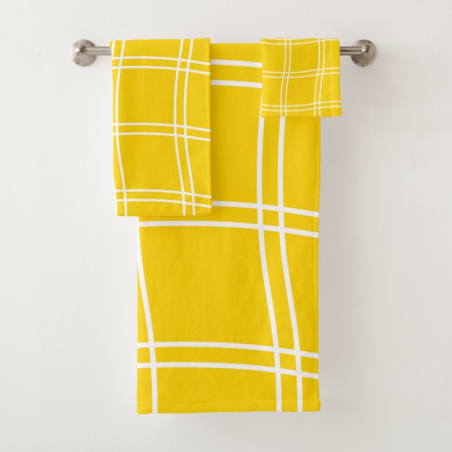 Stylish Modern Abstract Yellow Grid Lines Pattern  Bath Towel Set (Insitu)