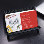 Stylish Modern Architect Engineering Construction Business Card<br><div class="desc">Stylish Modern Architect Engineering Construction Business Cards features an illustration of a portion of a building with the tools required for drawing with your name, company or designation and contact details. Perfect for architects, engineers and those in design and building and constuction. Personalize by editing the text in the text...</div>