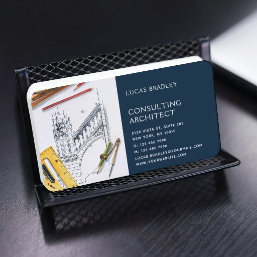Customizable Stylish Modern Architect Engineering Construction Business Card