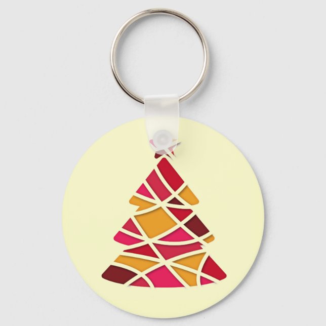Stylish modern art Christmas tree Keychain (Front)