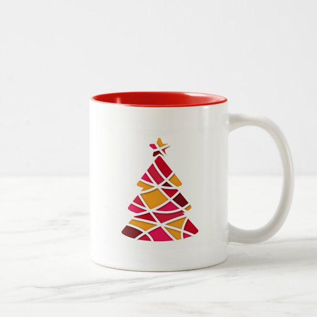 Stylish modern art Christmas tree Two-Tone Coffee Mug (Right)