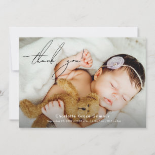 Stylish Modern Baby Girl photo Baby Shower Thank You Card