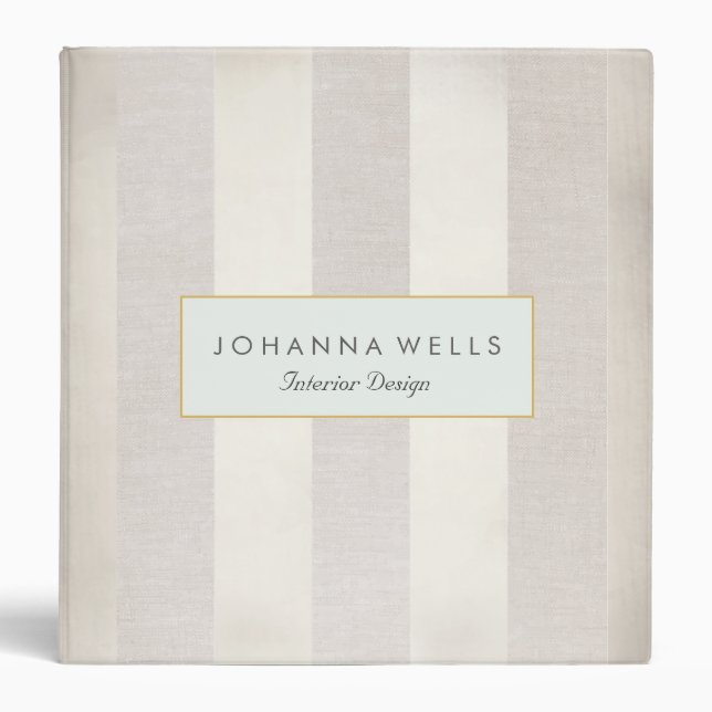 Stylish Modern Beige and Silver Striped 3 Ring Binder (Front)