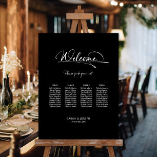 Stylish Modern Black 4 Table Wedding Seating Chart Foam Board