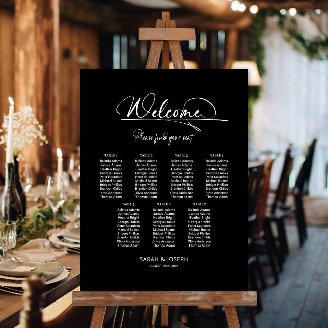 Stylish Modern Black 7 Table Wedding Seating Chart Foam Board (Creator Uploaded)