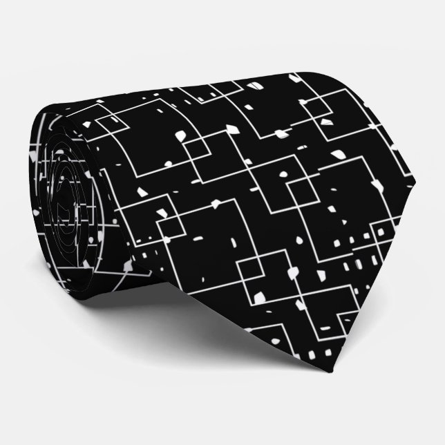 Stylish modern black and white abstract men neck tie (Rolled)