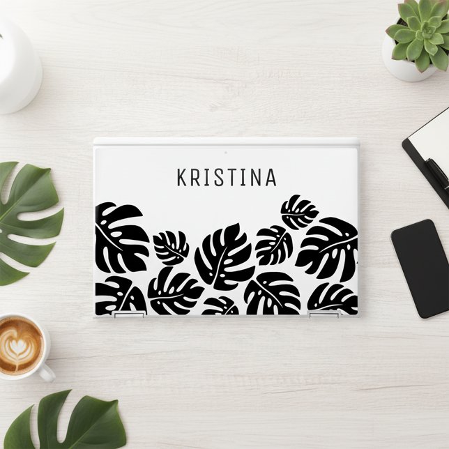 Stylish Modern Black and White Monstera Leaves HP Laptop Skin (Creator Uploaded)