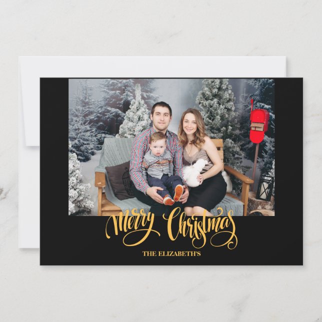 Stylish Modern Black Christmas Photo Holiday Card (Front)