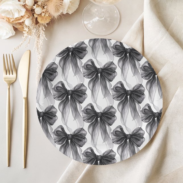 Stylish Modern Black Coquette Bow Paper Plates (Creator Uploaded)