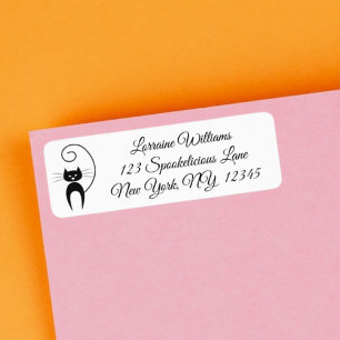 Stylish Modern Black Curly Tail Cat Label