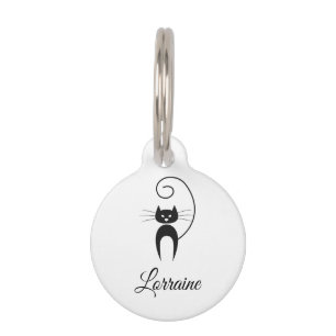 Stylish Modern Black Curly Tail Cat Pet ID Tag