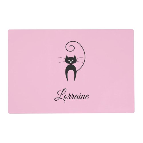 Stylish Modern Black Curly Tail Cat Placemat