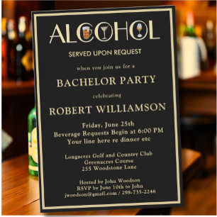 Stylish Modern Black & Gold Bachelor Party  Invitation