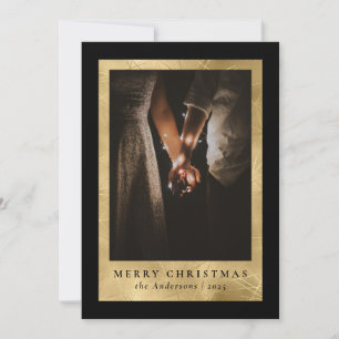 Stylish Modern Black Gold Christmas Family Photo Holiday Card