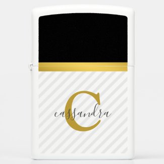 Stylish Modern Black Gold Grey Stripes Monogrammed Zippo Lighter