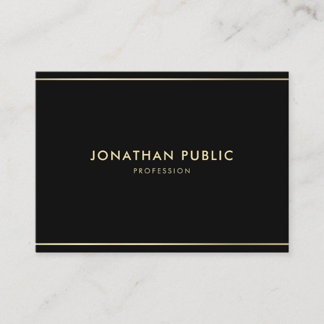 Stylish Modern Black Gold Luxury Cool Simple Plain Business Card (Front)