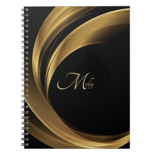 Stylish Modern Black & Gold Monogram Script Name  Notebook