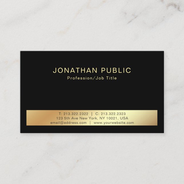 Stylish Modern Black Gold Professional Clean Plain Business Card (Front)