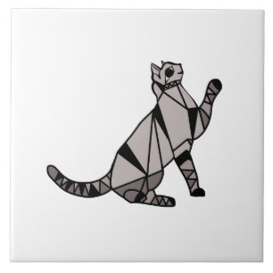 Stylish Modern Black Graphic Cat Ceramic Tile