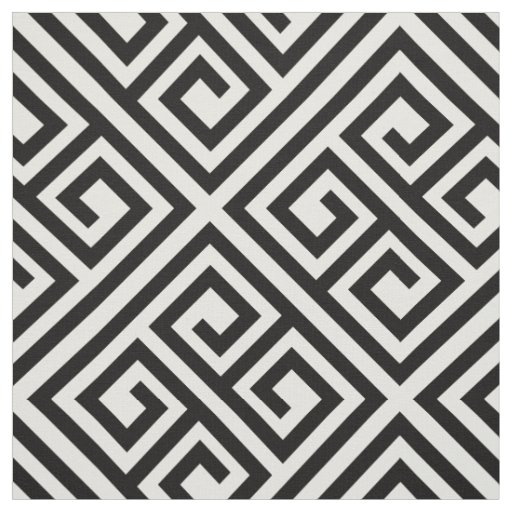 Stylish Modern Black Ivory Greek Key Chic Pattern Fabric