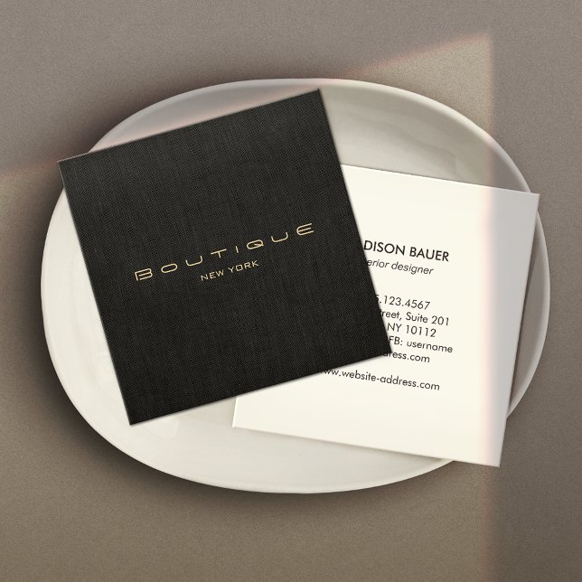 Stylish Modern Black Linen Professional Square Business Card (Creator Uploaded)