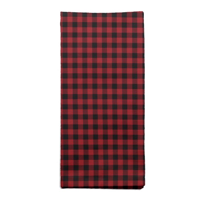 Stylish Modern Black Red Buffalo Check Plaid Cloth Napkin (Folded)