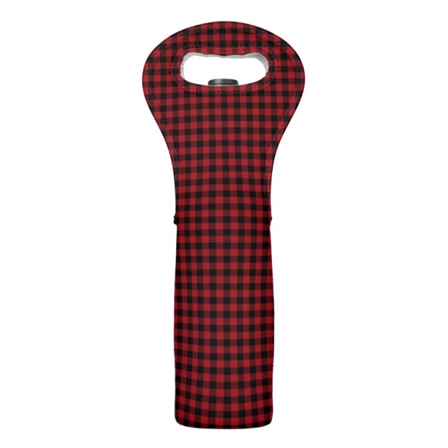 Stylish Modern Black Red Buffalo Check Plaid Wine Bag (Front)