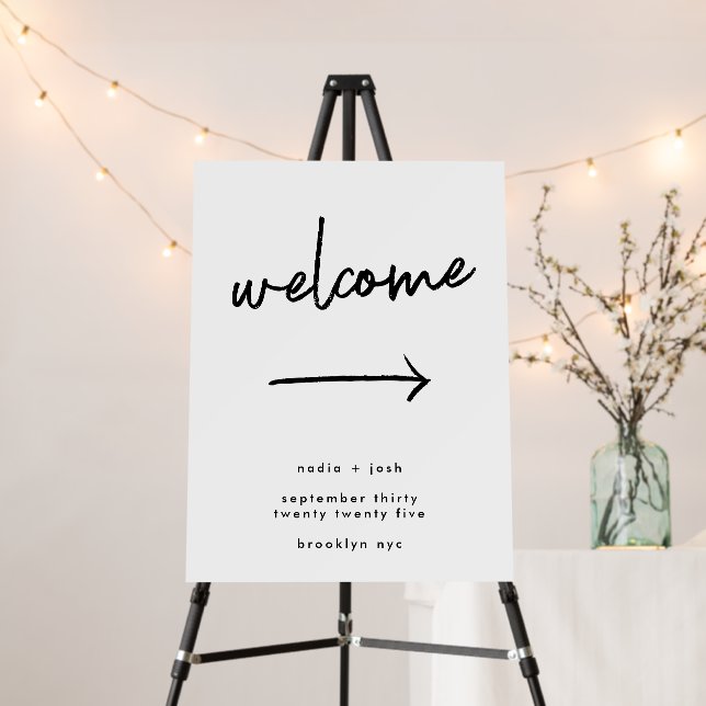 Stylish Modern Black White Direction Welcome Sign (In Situ (Stand))