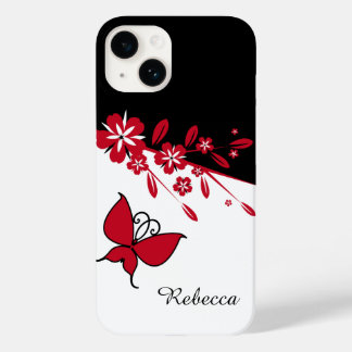 Stylish Modern Black White Red Butterfly Floral Case-Mate iPhone 14 Case