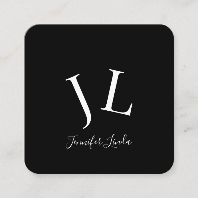 Stylish modern black white rounded  square business card (Front)