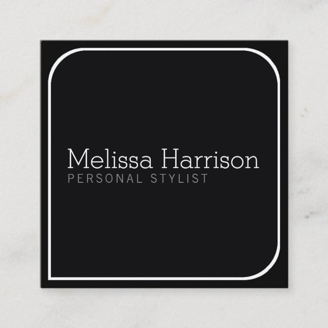 Stylish Modern blk square professional stylist Business Card (Front)