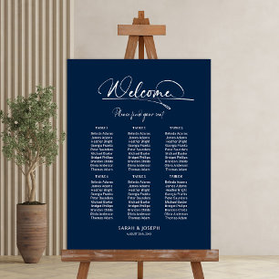 Stylish Modern Blue 6 Table Wedding Seating Chart Foam Board