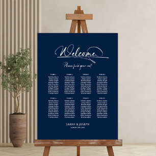 Stylish Modern Blue 8 Table Wedding Seating Chart Foam Board