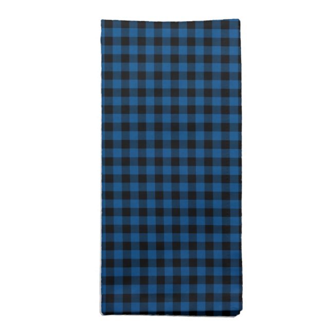 Stylish Modern Blue Black Buffalo Check Plaid Cloth Napkin (Folded)