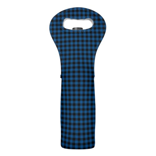 Stylish Modern Blue Black Buffalo Check Plaid Wine Bag