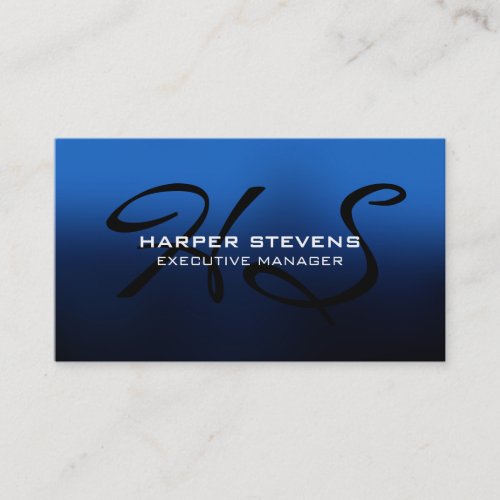 Stylish Modern Blue Black Monogram Professional Business Card