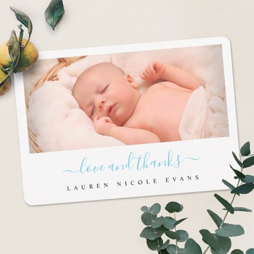 Stylish Modern Blue Script Boy Baby Shower Thank You Card