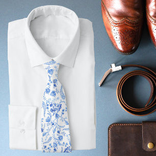 Stylish Modern Blue White Floral Paisley Neck Tie