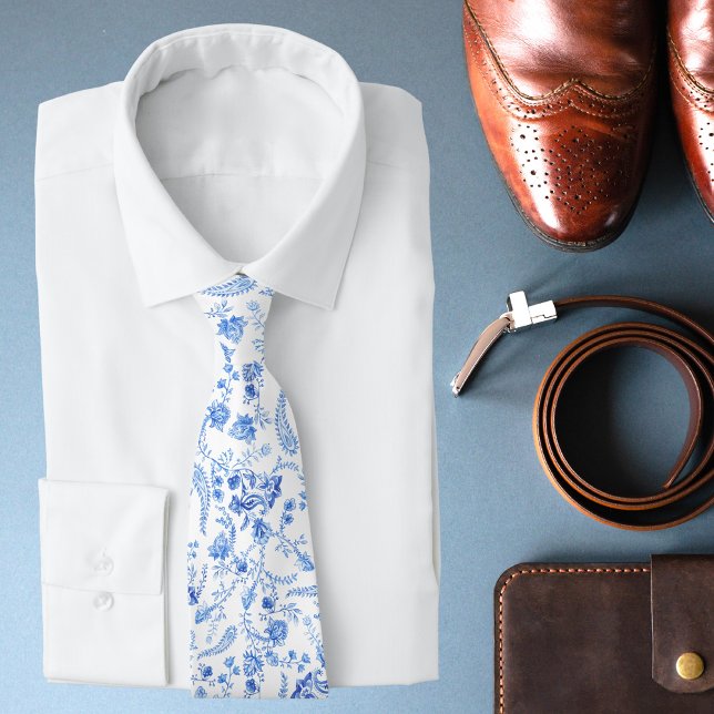Stylish Modern Blue White Floral Paisley  Neck Tie (Creator Uploaded)