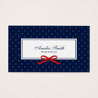 Stylish Modern Blue & White Polka Dot red Ribbon Business Card