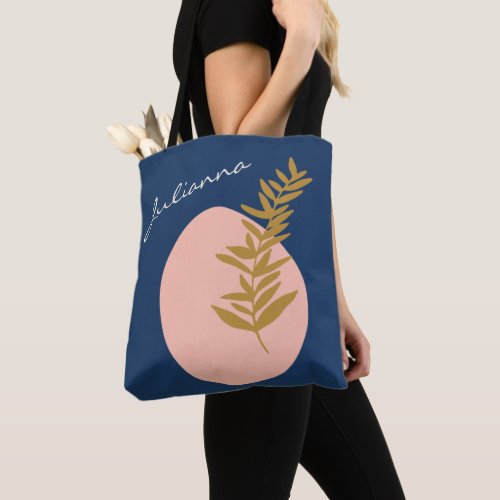 Stylish Modern Boho Chic Blue Floral Personalized Tote Bag