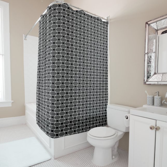 Stylish Modern Bold Gray Black White Tiled Pattern Shower Curtain (In Situ)