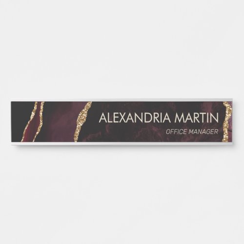 Stylish Modern Burgundy Gold Glitter Marble  Door Sign