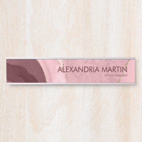 Stylish Modern Burgundy Pink Gold Glitter Marble Door Sign