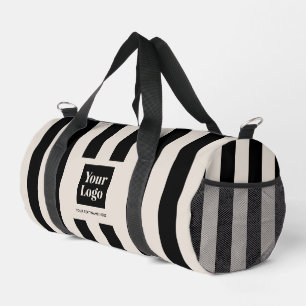 Stylish Modern Business Logo Black Striped Duffle Bag