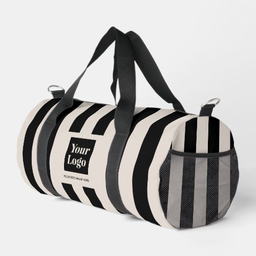Stylish Modern Business Logo Black Striped Duffle Bag