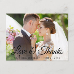 Stylish Modern Calligraphy Love and Thanks Wedding Postcard