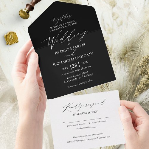 Stylish Modern Calligraphy Wedding All In One Invitation