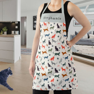 Stylish Modern Cats Pattern Cream Personalized Apron
