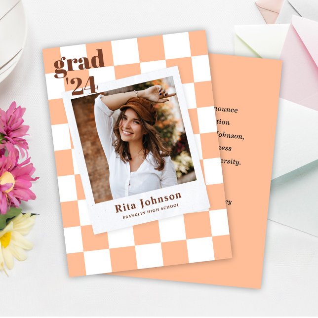 Stylish Modern Checkered Photo Graduation Announcement (Stylish Modern Checkered Photo Graduation Announcement)
